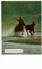 1977 Vintage 2 Page Print Ad Come to Marlboro Country Cowboy Lasso Horse Water
