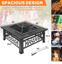 Segawe GG-H02-1054-G2 32 inch Outdoor Metal Firepit Backyard Fire Pit with Cover