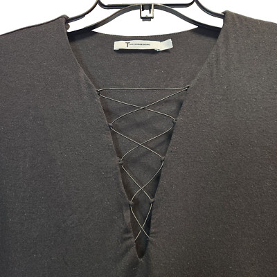 T Alexsander Wang Women Lace Up Top Size L Night Out Sexy Goth Witchy Motorcycle