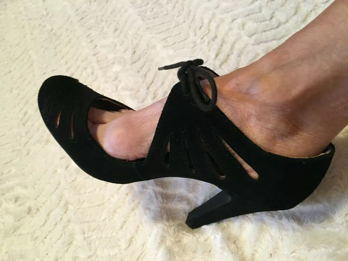 NWOB Anthropologie Seychelles Suede Black tie at top heels 7 M see
