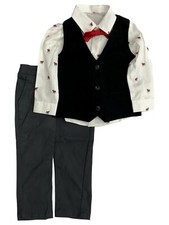 Infant  Toddler Boys Dress Up Suit Pants Vest Puppy Shirt Bow Tie Outfit