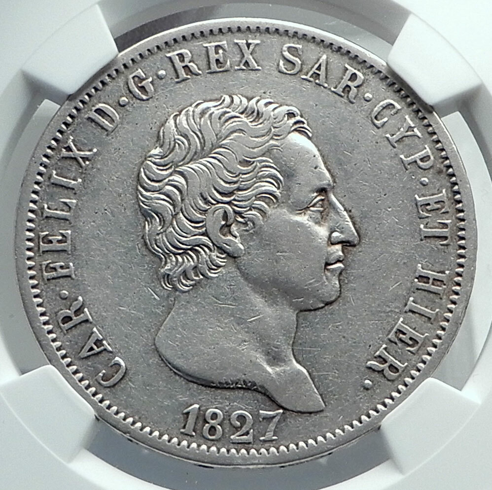 1827 ITALY Italian States SARDINIA Charles Carlo Felix Silver 5L