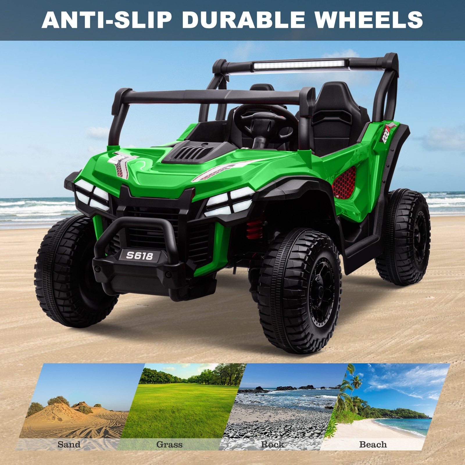 ZEOPHOL 24V Kids Ride On Car UTV Truck 4WD 2-Seater Electric Truck 80W*4 Green