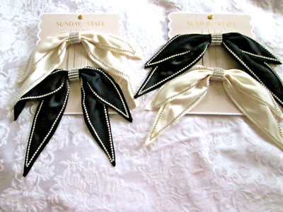 NWT ⚜️?⚜️ Sunday State Bling Bow Hair Barrette SUNDAY STATE TWO PAIR BLACK & IVORY EMBELLISHED RHINESTONE  main image 2