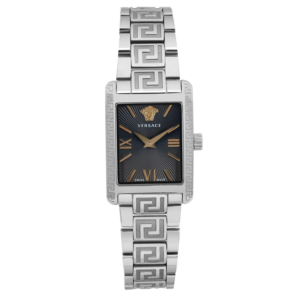 Versace Tonneau 23 mm acero esfera negra cuarzo reloj para dama VE1C00822