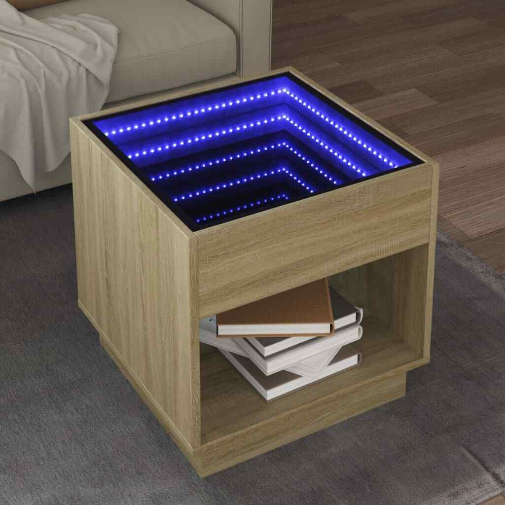 vidaXL Coffee Table with Infinity LED Sonoma Oak 50x50x50 cm