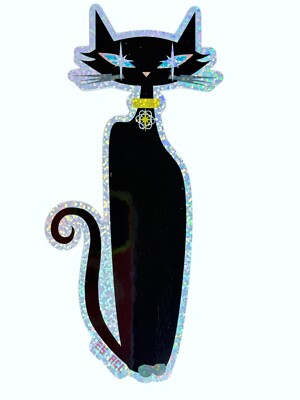 Retro Atomic Cat Lounge XL Special Edition Sparkle StickerAtomic Cat in Black 6''