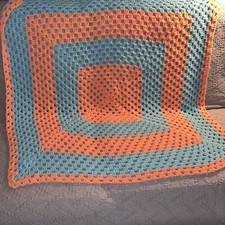 Blue and Peach Baby Crocheted Afghan 40 x 40