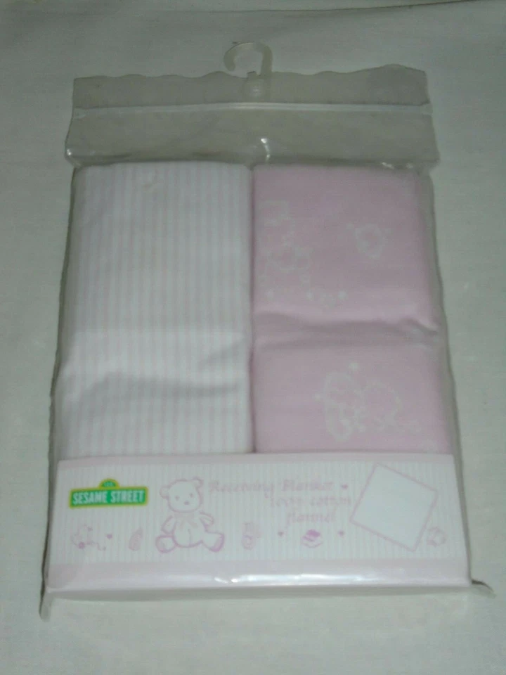 Vintage Infant Baby Girls 2 SESAME STREET Flannel Soft Receiving Blankets HTF Foto 3 de 4