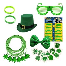 Girls Shamrock Top Hat Saint Patricks Day Glasses with Bangles&Necklace&Bowtie