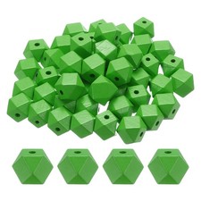 50pcs 20mm Deep Green Geometric Wood Beads 3.3mm Large Hole for Jewelry Making