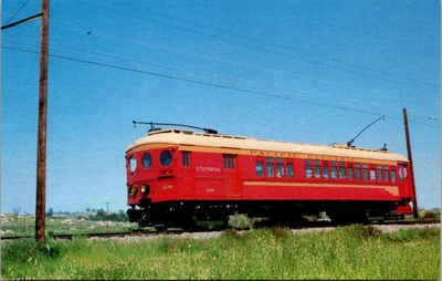 #ad 1980 Pacific Electric Big Red Car 498 Train Postcard Orange Empire Museum $4.99