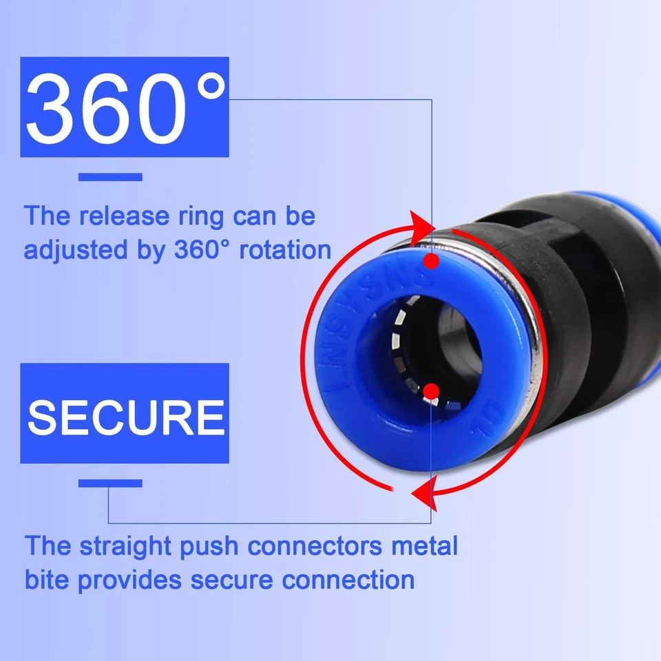 Adpon 40 Pieces Straight Push Connectors,1/2 3/8 5/16 1/4 5/32 Blue, Black - Image 3 of 4