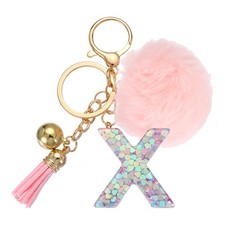 Alphabet Initial Letter Keychain Letter-X Cute Heart Resin Keyrings Pink