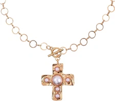 Chunky Gold Necklace for Women Chunky Cross Statement Necklace Large Pearl Cross