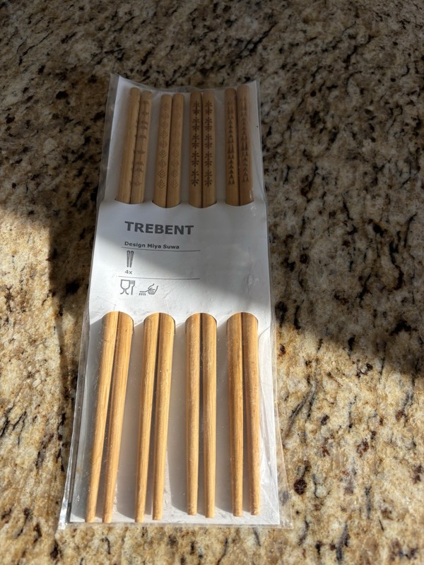 NEW 4 pack of IKEA Trebent Bamboo Chopsticks with New Designs