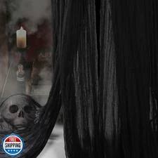 Vellibring 400" x 85" Halloween Creepy Cloth Decoration, Large Black Spooky F