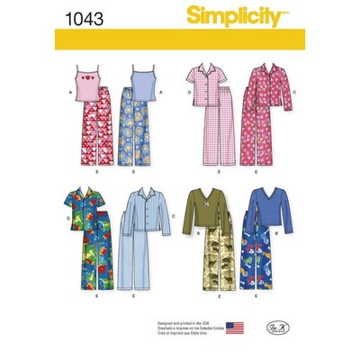 SIMPLICITY Schnittmuster 1043 Mädchen Jungen Kinder Oberteile, Hosen, Pyjama Größe 3-6