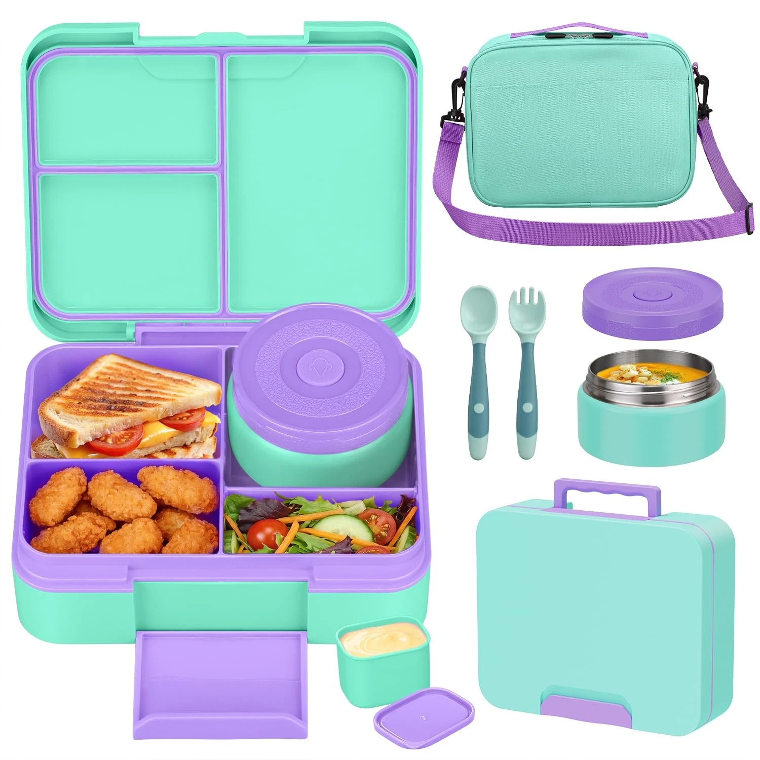 Bento Lunch Box Set for Kids with 9.5oz Soup Thermo Leak-Proof Lunch Food Con...