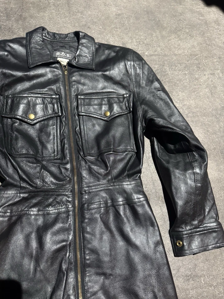 Vintage 80s 90s Leather Long Sleeve Pencil Dress Medium - Image 3 of 4