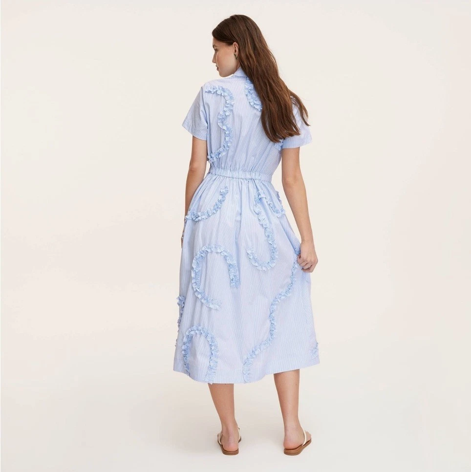 NUOVO KATE SPADE NY Target blu bianco nastro camicia midi manica corta GRANDE