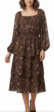 Loveriche Womens Large Midi dress Square Neck Boho whimsy goth earth brown