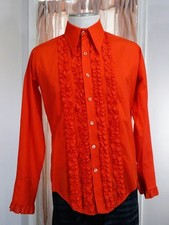 Vintage 70s Disco Prom Red Ruffle Tuxedo Shirt Monzini by Monticello Men's Sz M