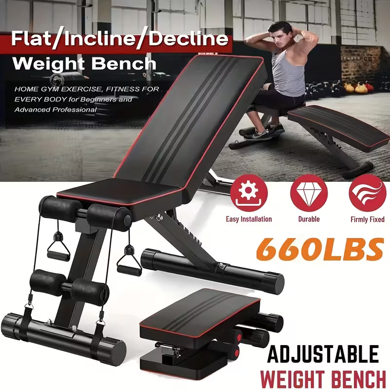 Foldable Adjustable Weight Bench 660lb Heavy Duty 16-Position Gym Bench Home