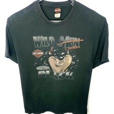 Vintage Harley Davidson TAZ Looney Tunes Faded Black Double Sided T Shirt XXL