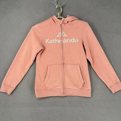 Kathmandu Jacket Kids 12 Pink White Hooded Logo Hood Hiking Outdoor Zip