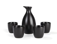 ERNESTO® Sake-Set Karaffe Becher Geschirr Essservice 5-teilig Steingut schwarz