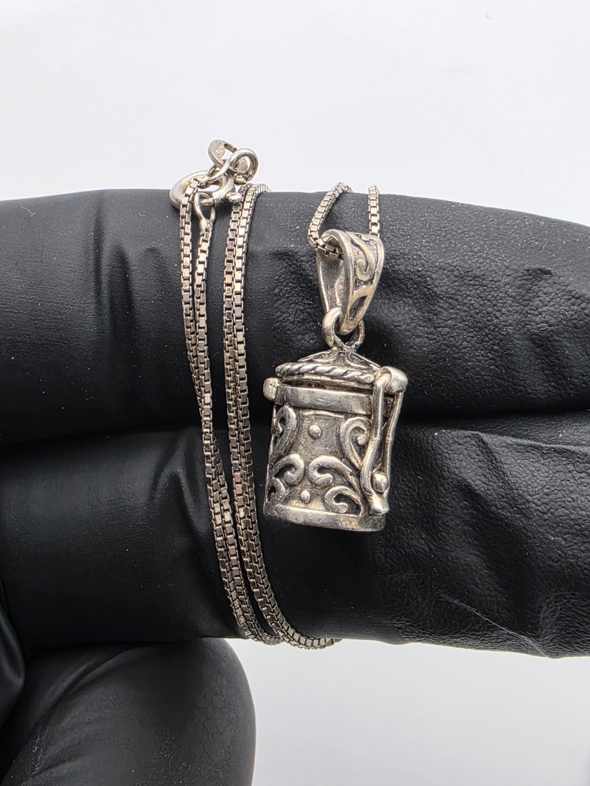 Solid 925 Sterling Silver Prayer Box Necklace 18"… - image 2