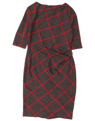 Jasper Conran Damen 3/4 Arm Etuikleid UK 14 mittelgrau kariert SN01