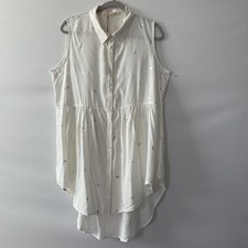 NWT Solitaire Shirt Dress Sleeveless Collared Dragonfly Ivory Rayon Size XL