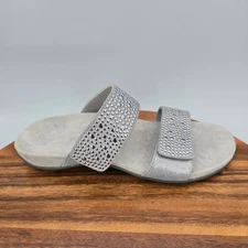 Vionic Shoes Womens 9 Silver Gray Leather Samoa Straps Comfort Orthotic Sandals