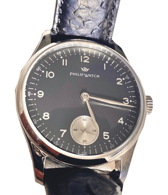 PHILIP WATCH Manual Wind LUXURY WATCH 42mm w/ Booklet Calatrava Style Black Dial