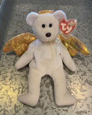 Ty Beanie Baby Halo II Angel Bear w/ Tags, Brown Nose, Metallic gold Wings- Rare