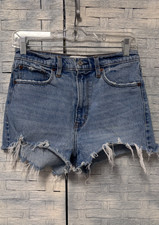 Abercrombie Fitch Women 27/4 High Rise Mom Short Blue Distressed Denim Cutoff