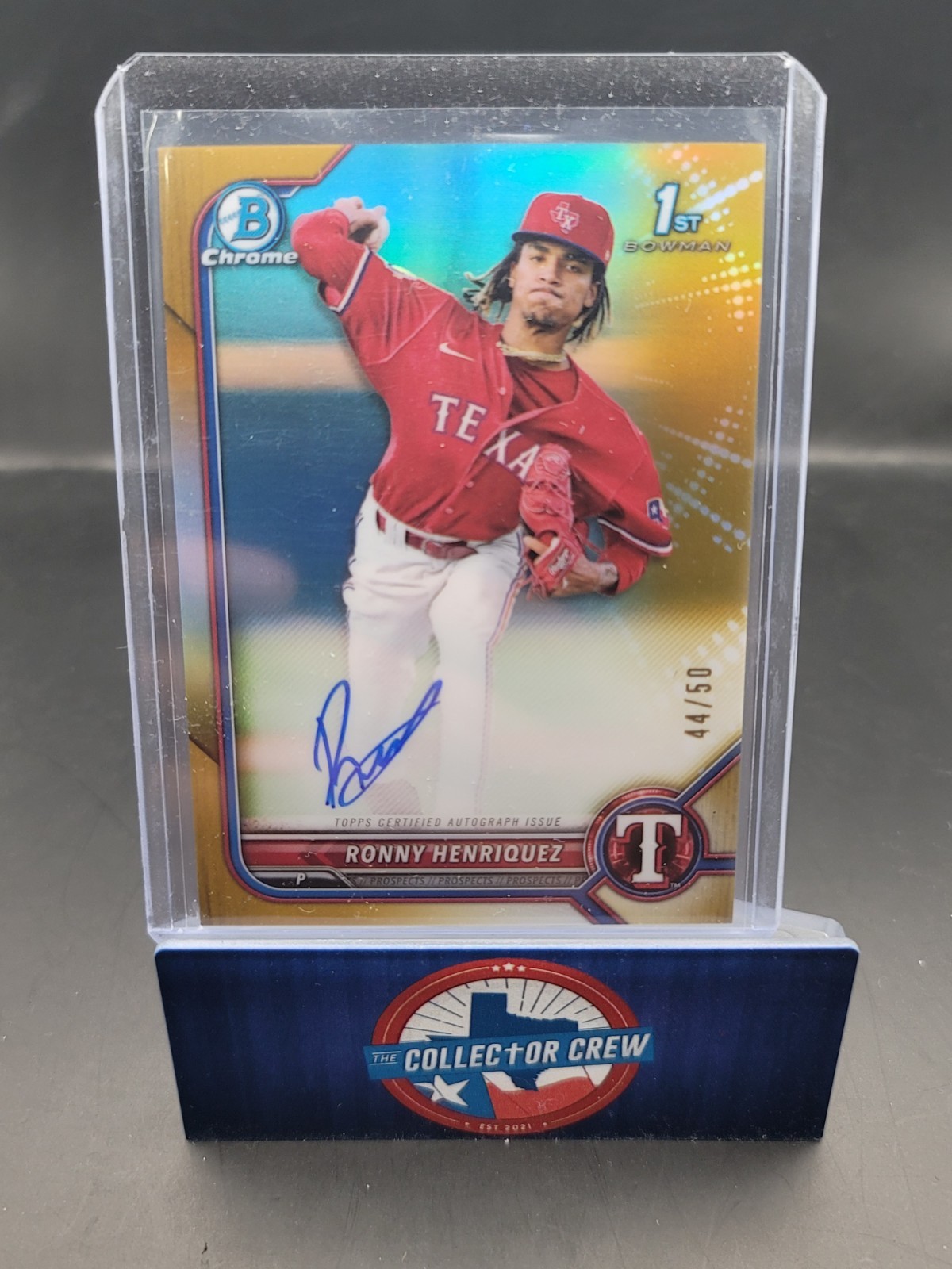 RONNY HENRIQUEZ 2022 BOWMAN CHROME 1ST GOLD REFRACTOR RANGERS AUTO 44/50