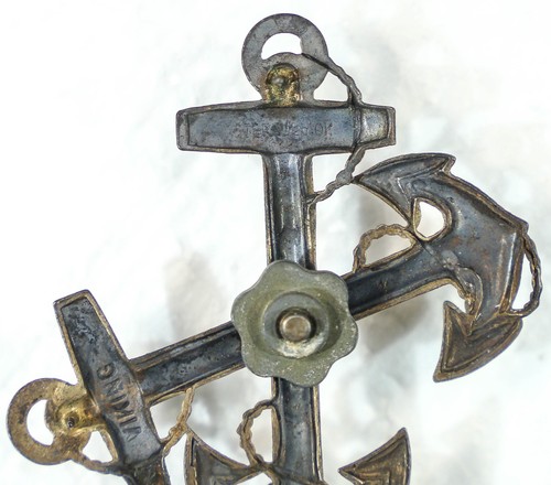 Insigne chapeau adjudant marine américaine WWII argent sterling ancres plaquées or 10 carats - Photo 5 sur 7