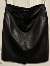 Vintage Ralph Lauren Collection Purple Label Black Leather Pencil Skirt 10 USA