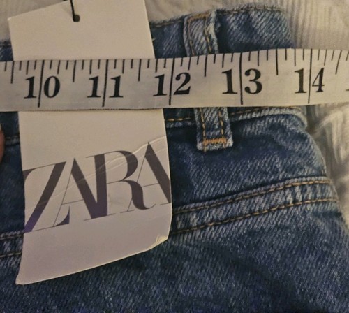 ZARA Denim SKORT taglia S vita alta asimmetrico bottone davanti invecchiato nuovo con etichetta retrò - Foto 11 di 15
