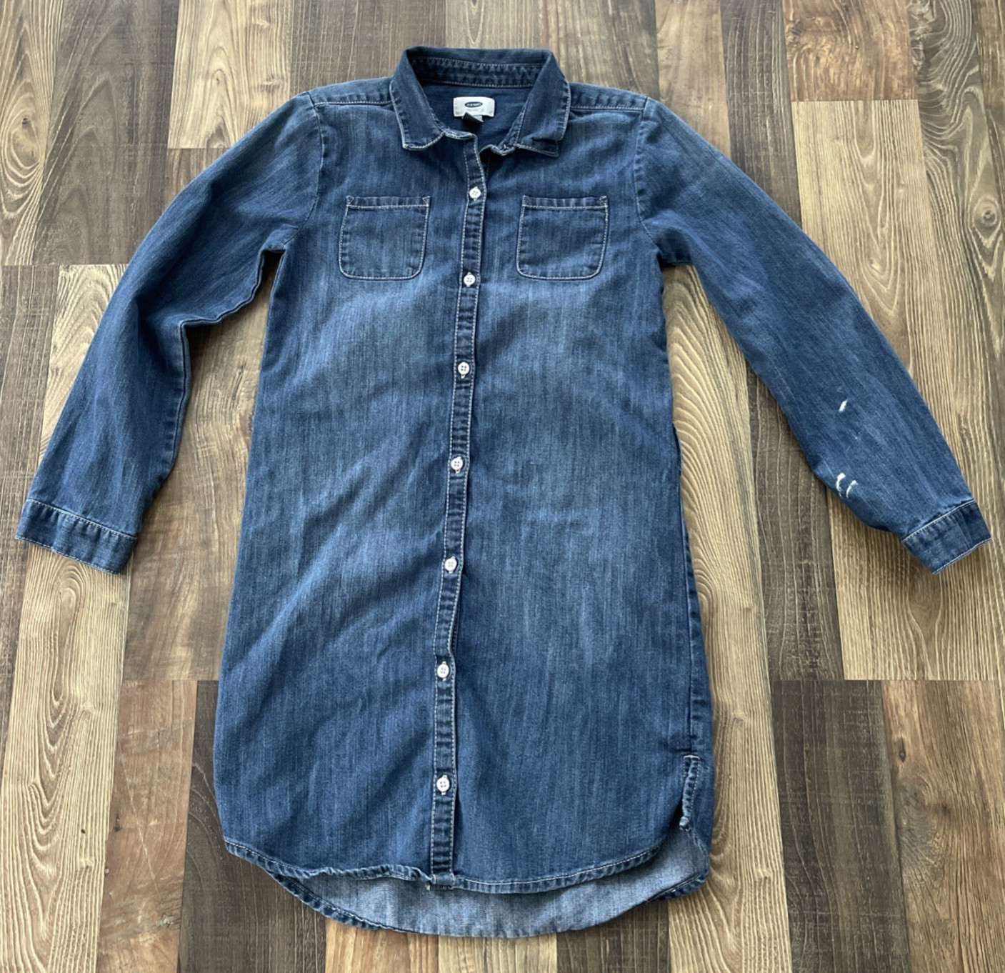 Old Navy Blue Denim Shirt Dress Girls size L (10- 12) Button Up Belt loops