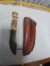 EARLY MARBLES Gladstone  HUNTING KNIFE Elk Horn Handle  B24