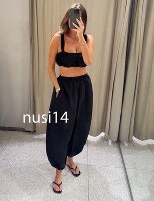 ZARA NEW WOMAN MID-RISE NYLON BALLOON PANTS BLACK XS-XXL 4391/547