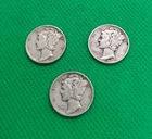 Mercury Dime Lot of 3 90% Silver Coins 1936-P, 1943-P, 1945-P Free Shipping