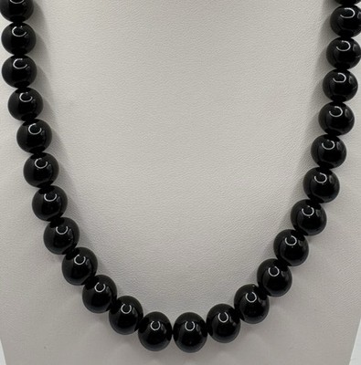 10 mm schwarzer Obsidian Edelstein Perlen Halskette 18 Zoll Sterlingsilber Verschluss