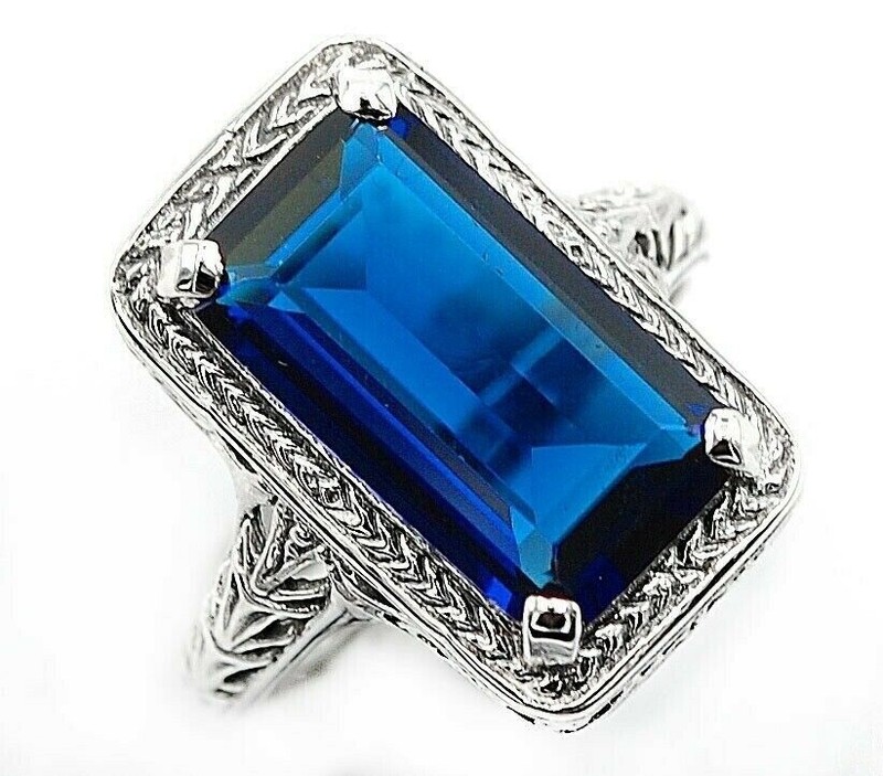 12CT Heat Treated Kyanite 925 Solid Sterling Silver Art Deco Ring Sz 8 Z6-8