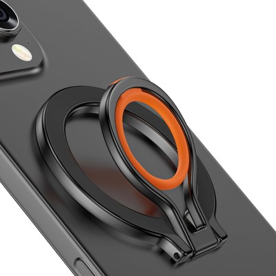 Magnetic Phone Grip Holder for MagSafe Ring Stand Black Orange 