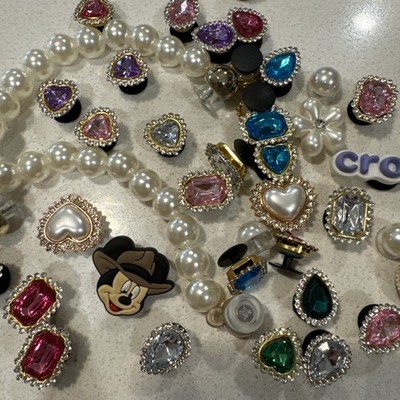 Lot 25+ Crocs Jibbitz Charms Bling Rhinestone Pearl Hearts Mickey Mouse Crocs